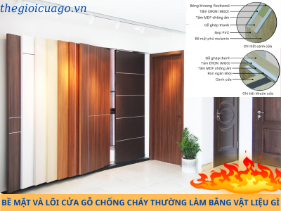 Bề mặt và lõi cửa gỗ chống cháy được làm bằng những loại vật liệu nào?