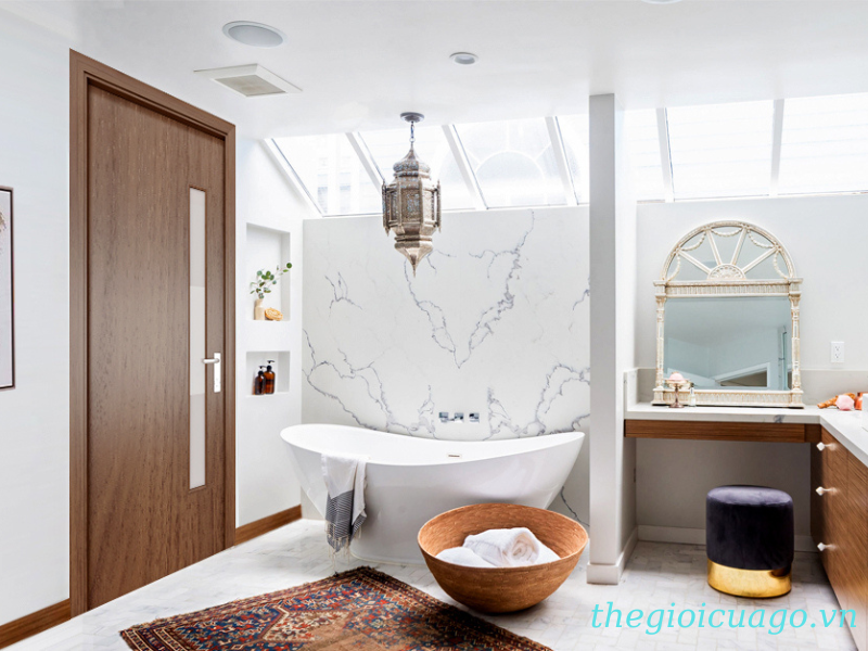 Cửa gỗ nhựa composite phòng tắm có ô kính