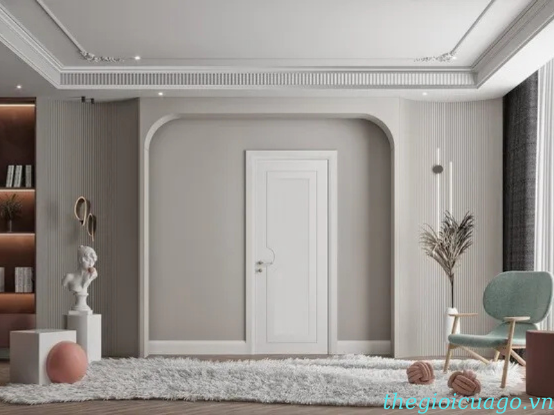 Cửa nhựa composite màu trắng chỉ trang trí